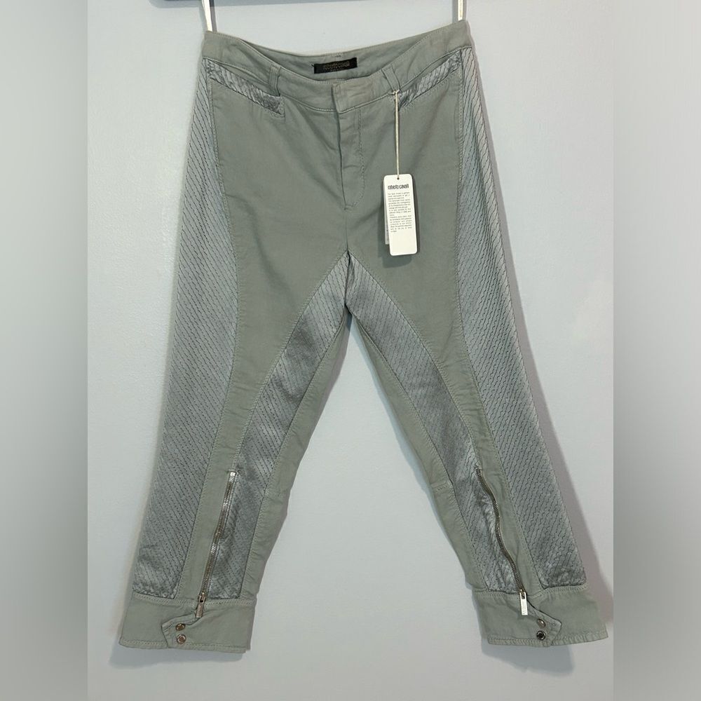 Roberto Cavalli Cropped Riding Pants Satin Detail Steel Size S $875